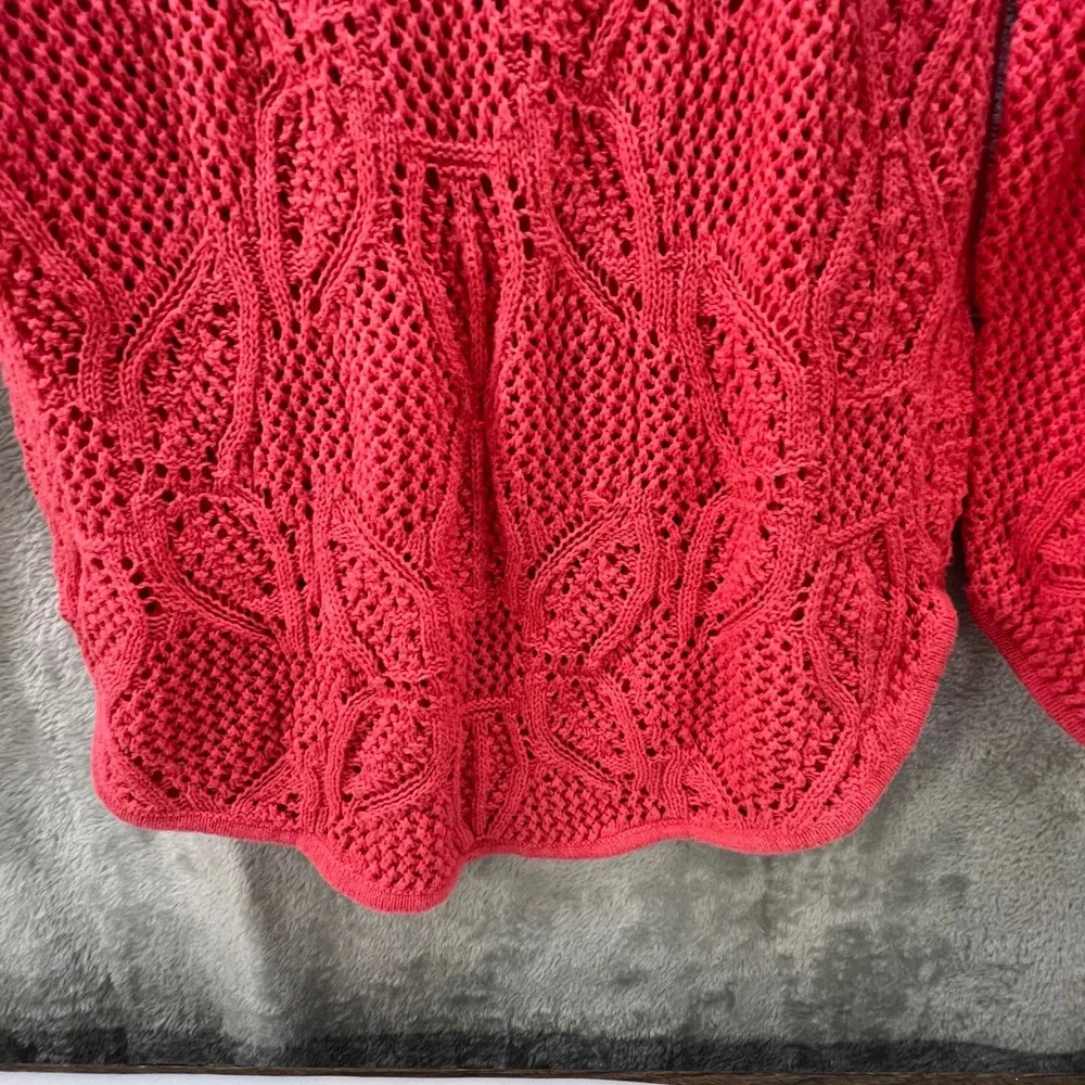 Jeanne Pierre Womens XL Coral Pink Crochet Boho Cottagecore Shabby Chic Layering